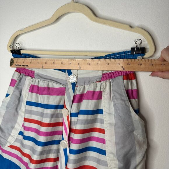 Nautical Blue Pink White Gray Stripe Button Front Patch Pockets Mini Skirt Small - Picture 9 of 10